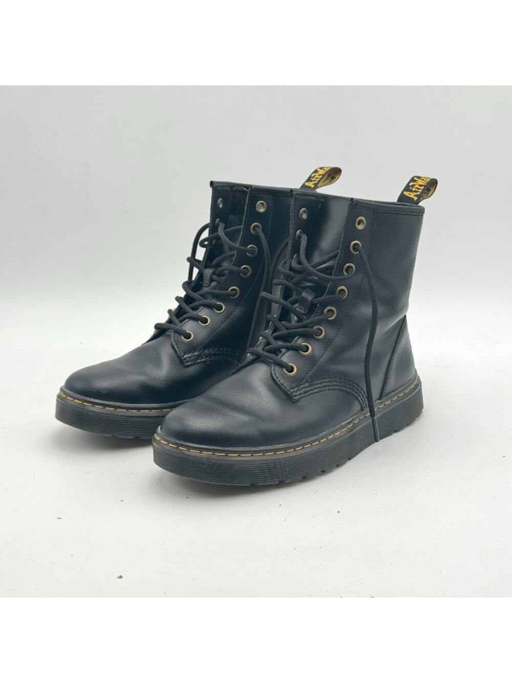 Dr. Martens Zavala Combat Boots 8-Eye Black Leather Lace-Up M7/L8 Goth Grunge